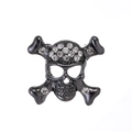 Gothic punk black alloy skull and crossbones brooch with sparkling clear crystal rhinestones - Gunmetal Black White Rhinestone Style (AL1518-B)