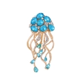 Broche méduse élégante avec pierres bleues et cristaux sur base dorée pour femme - Style Méduse Dorée (C332-A)