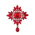 Detailansicht der Vintage-Brosche mit roten Kristallen und tropfenförmigem Anhänger - Rubinroter Stil (B134-B)
