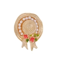 Elegante broche de sombrero de paja vintage con perlas blancas y acentos de flores rojas - Estilo Floral de Sombrero de Paja (C863-A)