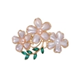 Elegante broche floral estilo chino con pétalos de perlas y hojas de cristal verde - Estilo Combinación Gris Blanco (C334-B)