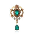 Baroque vintage brooch with green pear-shaped crystal and champagne rhinestones - Antique Gold Base / Emerald Green Stone (C202-B)