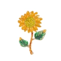 Détail de la broche tournesol avec cristaux jaunes et feuilles en émail vert - Style Tournesol Jaune Pâle (C330-B)