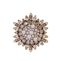 Elegant vintage Phoenix sunburst brooch with pearls and champagne rhinestones on gold base - Sun Flower Style (B143-A)