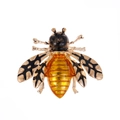 Eleganter Bienen-Anstecknadel mit Perlen und gelber Emaille auf weißem Hintergrund - Bienenform-Bernstein (C382-A)
