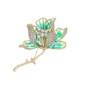Detalle del broche de peonía con pétalos de esmalte verde y cristales brillantes - Estilo Degradado Verde Esmeralda (B145-B)