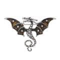 Prachtige drakenbroche met amberkleurige vleugels en kleurrijke kristallen op vintage zilver - Vintage Vliegende Draak Stijl (C727-A)
