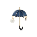 Creative enamel umbrella brooch with gold plating, hanging pearl and crystal drop charm - Deep Blue (D076-A)