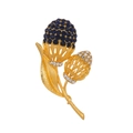 Vintage-Brosche in Gold mit blauen Kristall-Haselnüssen und funkelnden Strasssteinen - Blauer Strass Haselnuss Pinienzapfen Stil (FG093-B) / Gold