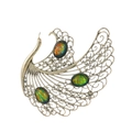 Vintage gold peacock brooch with filigree feather detail and colorful opal inlays - Antique Gold Vintage Style (FG053-A)
