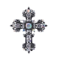 Spilla a croce barocca vintage in argento con cristalli per abiti e cappotti su bianco - Stile Croce In Rilievo Barocco (C399-A)