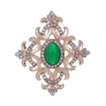 Broche barroco vintage con gema verde y diamantes de imitación sobre base dorada - Diseño de Volutas Florales Huecas (C401-A)