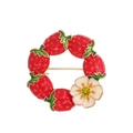 Charmante broche couronne fraise et fleur avec émail rouge et accents de strass blancs - Style Couronne de Fleurs de Fraise (C937-A)