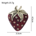Vintage red enamel strawberry brooch with gold-tone accents, measuring 4.5cm by 3.5cm - Vertical Textured Strawberry (C402-A)