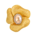 Elegant gold flower brooch featuring a champagne gemstone and white crystals on white background - Champagne Gold (FG106-A)