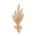 Exquisite copper brooch with cubic zirconia wheat ear and bowknot design - Gold and White Zirconia (FG-5014B)
