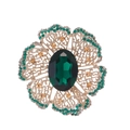 Vintage gold hollow flower brooch with large emerald green gemstone and crystal accents - Vintage Green Hollow Floral Style(FG092-A)
