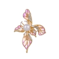 Broche fleur d'iris élégante avec strass roses et perle blanche sur finition dorée - Al1196-a