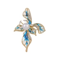 Elegant gold iris brooch with blue enamel leaves, white pearl and sparkling rhinestones - Blue Gradient(AL1196-B)