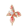 Luxury iris brooch in pink and red enamel with pearl and rhinestones on gold base - Red Orange Gradient (AL1196-C)