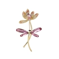 Exquisito broche chino de loto y libélula con cristales rosas sobre base de oro - Estilo Libélula Loto Rosa (B097-A)