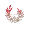 Elegante broche de hoja en medialuna dorada con cristales degradados rojo y rosa - Rojo Degradado (AL901-B)