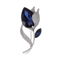 Elegante spilla a tulipano in argento con cristallo blu profondo e strass scintillanti fini - Blu Profondo (B196-A)