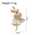 Floral crystal brooch with baroque pearl and colorful accents measuring 5.4cm by 3.0cm - Beige Shell Pearl Floral Style (C595-A)