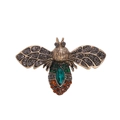 Broche abeille vintage française en or antique avec cristaux vert émeraude et strass brillants - Vieil Or Multicolore (C185-A)
