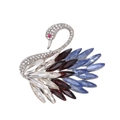 Elegante broche de cisne con cristales burdeos y azules en base de plata - Cisne de Cristal Rojo y Azul (AL1087-A)