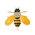 Elegant gold bee brooch with yellow enamel wings and sparkling white rhinestone inlay - C094-a