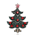 Broche de Noël élégante avec cristaux verts et rouges sur une base en métal argenté - Style Sapin de Noël (C248-A)