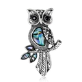 Vintage owl brooch featuring iridescent abalone shell in an antique silver finish - Vintage Owl (B055-A)