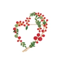 Golden heart-shaped mimosa brooch with green enamel leaves and red berry beads - Red Style (C629-A)