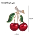 Fashion sweet cherry brooch with red enamel, green leaves, rhinestones and golden base - Micro-inlaid Rhinestone Cherry Stem Style (C113-A)