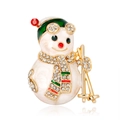 Broche de muñeco de nieve navideño con esquís, aleación dorada, esmalte y cristales - Estilo de muñeco de nieve esquiador (B189-A)