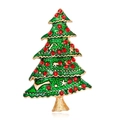 Kerstboom speld met groen email en rode strasstenen op goudkleurige legering - C507-a