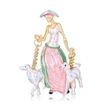 Eleganter Emaille-Modebrosche mit stilvoller Dame und Hunden mit Goldakzenten - Stil A (Rosa Kleid/Blauer Hut)(C540-A)