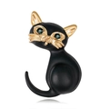 Eleganter schwarzer Katzen-Anstecknadel mit Goldrand und grünen Edelsteinaugen - Schwarze Katze Stil (D074-A)