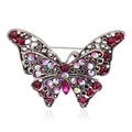 Exquisite hollow butterfly brooch with ruby red crystals and silver alloy finish - Vintage Silver Red (C071-A)