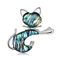 Cat brooch with silver metal frame and colorful iridescent abalone shell inlay - Cat Shape (B180-A)