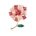 Eleganter Gold-Blumen-Brosche mit roten Strass-Blütenblättern und grüner Blattverzierung - Roter Verlaufsstil (C063-A)