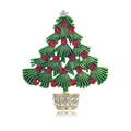 Christmas tree brooch with green enamel and red rhinestones on a gold alloy base - Classic Red and Green Style (C421-B)