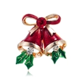 Broche cloche de Noël créative en émail rouge avec feuille de houx sur base dorée - Style de cloche de Noël rouge (C411-A)