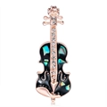 Élégante broche violon en or rose avec émail noir, incrustations de nacre et zircons blancs - Forme de Violon(C460-A)
