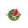Fashionable enamel watermelon brooch with green wavy rind and red pulp in gold alloy - Watermelon Brooch (AL101-A)