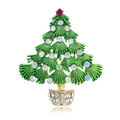 Green Christmas tree brooch with multicolored rhinestones and golden base design - Aurora Multi-Color Style (C421-A)