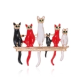 Broche de gatos de dibujos con seis gatos de esmalte y ojos de piedras verdes en oro - Estilo de Combinación de Seis Gatos (C596-A)