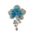 Elegant gold flower brooch with blue gradient enamel petals and crystal water drop charms - Blue Green Gradient (C619-A)
