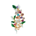 Elegant floral leaf brooch with multi-color rhinestones and green enamel on gold alloy - Colorful Floral Design (AL1432-A)